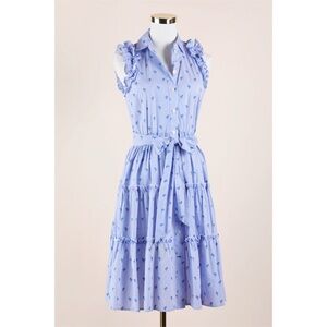 Sz XS Kate Spade 100% Cotton Blue & White Stripe Sleeveless Palm Tree Dress EUC